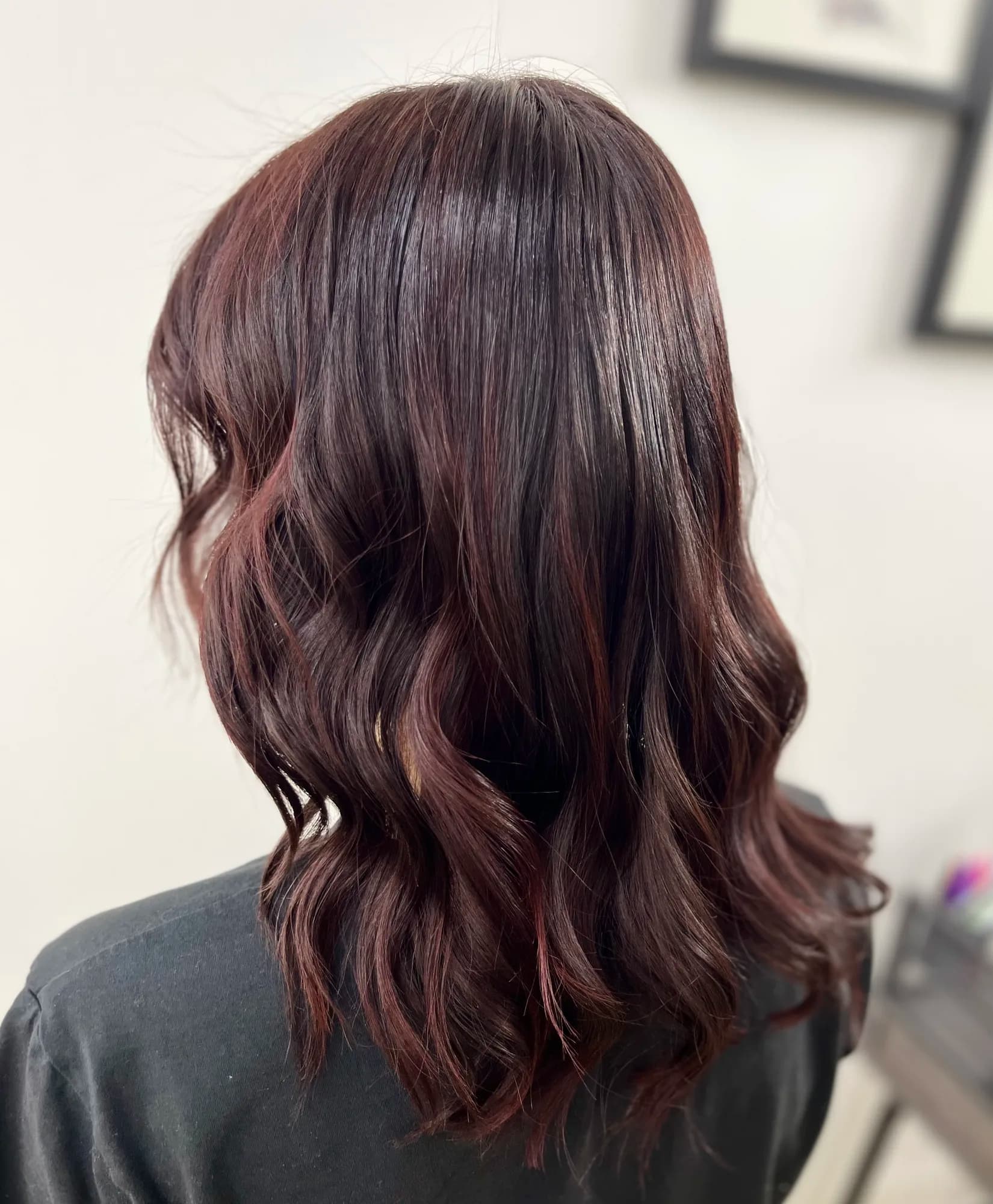 Glossy brunette hair colour transformation